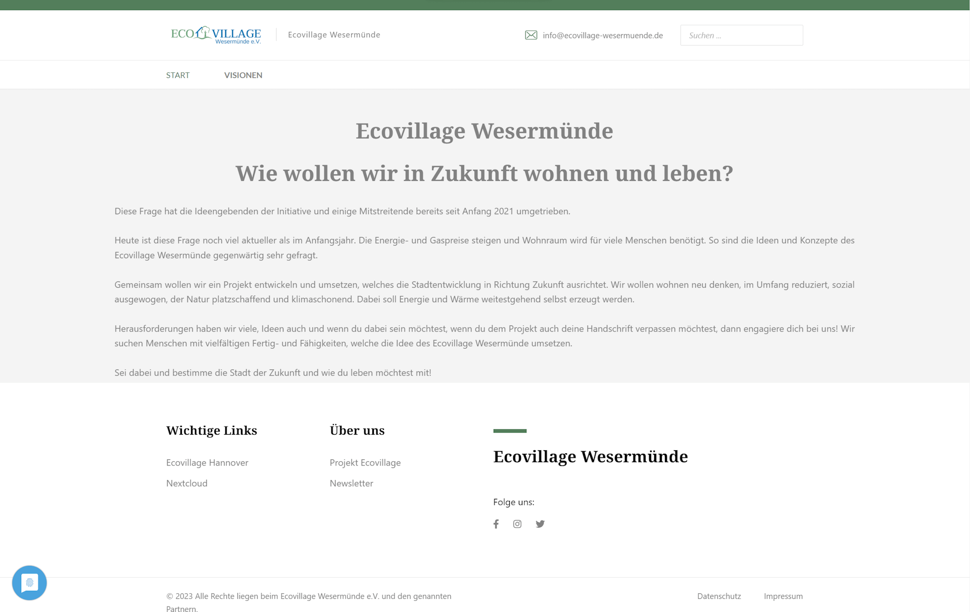 Webseite Ecovillage Wesermünde