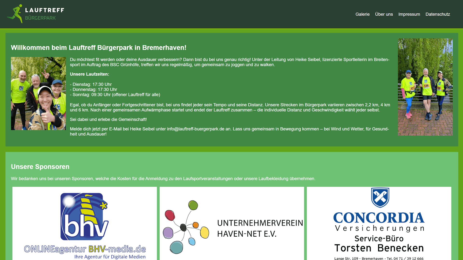 Webseite Lauftreff Bürgerpark